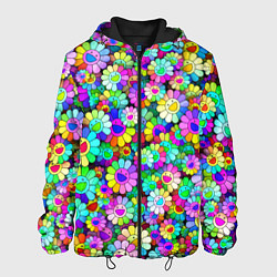 Куртка с капюшоном мужская Rainbow flowers, цвет: 3D-черный