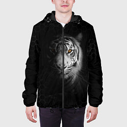 Куртка с капюшоном мужская Тигр черно-белый соты, цвет: 3D-черный — фото 2