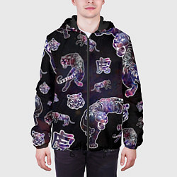 Куртка с капюшоном мужская Космические тигры, цвет: 3D-черный — фото 2