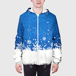 Куртка с капюшоном мужская Снежинки - С Новым Годом, цвет: 3D-белый — фото 2