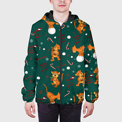 Куртка с капюшоном мужская Тигр и рождество, цвет: 3D-черный — фото 2