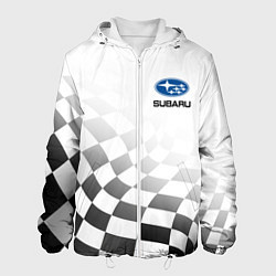 Куртка с капюшоном мужская Subaru, Субару Спорт, Финишный флаг, цвет: 3D-белый
