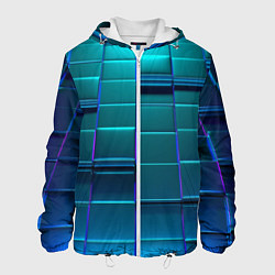 Куртка с капюшоном мужская 3D квадраты неоновые, цвет: 3D-белый