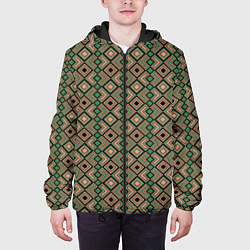 Куртка с капюшоном мужская Абстракция из черных, зеленых и бежевых квадратов, цвет: 3D-черный — фото 2