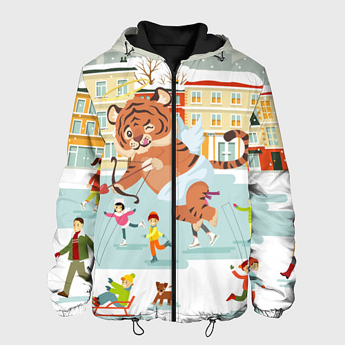 Мужская куртка Амур тигренок Новый год / 3D-Черный – фото 1