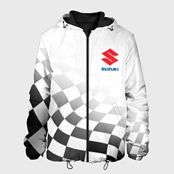 Куртка с капюшоном мужская Suzuki, Сузуки Спорт, Финишный флаг, цвет: 3D-черный