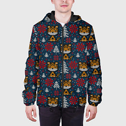 Куртка с капюшоном мужская Вязаный стиль новогодний тигр 2022, цвет: 3D-черный — фото 2