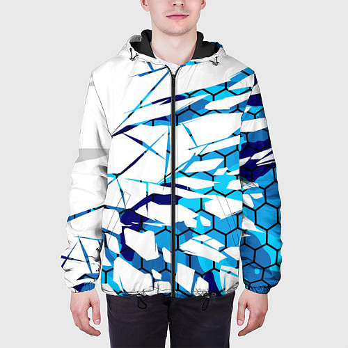Мужская куртка 3D ВЗРЫВ ПЛИТ Белые и синие осколки / 3D-Черный – фото 3
