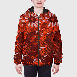 Куртка с капюшоном мужская Красные цветы абстракция, цвет: 3D-черный — фото 2