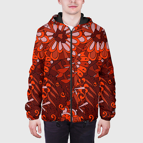 Мужская куртка Красные цветы абстракция / 3D-Черный – фото 3