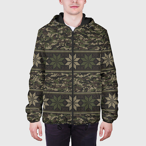Мужская куртка Вязанный камуфляж с цветами / 3D-Черный – фото 3