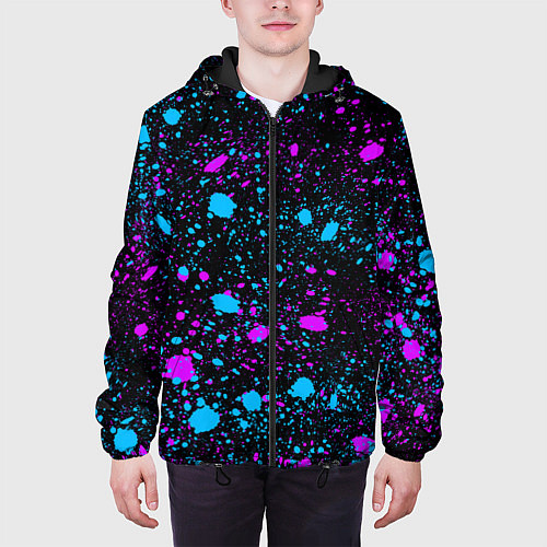 Мужская куртка Брызги неоновые ярких красок / 3D-Черный – фото 3