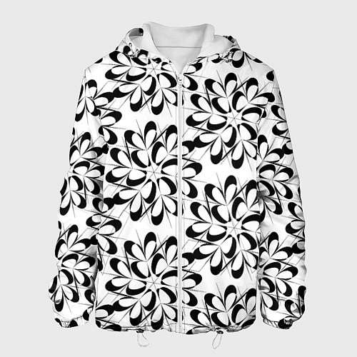 Мужская куртка Чёрные цветы на белом / 3D-Белый – фото 1