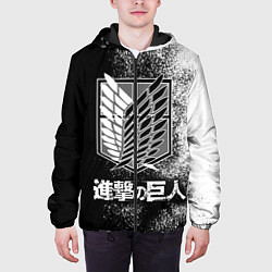 Куртка с капюшоном мужская Чёрно-Белый Логотип Атака Титанов, цвет: 3D-черный — фото 2