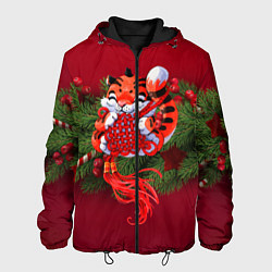 Куртка с капюшоном мужская Игривый китайский тигр, цвет: 3D-черный