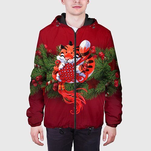 Мужская куртка Игривый китайский тигр / 3D-Черный – фото 3