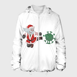 Куртка с капюшоном мужская Дед Мороз Против Вируса, цвет: 3D-белый