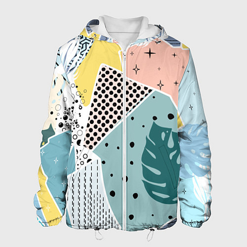 Мужская куртка Абстрактный узор с пальмовыми листами и геометрией / 3D-Белый – фото 1