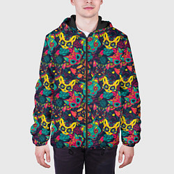 Куртка с капюшоном мужская Кошки в Цветах, цвет: 3D-черный — фото 2