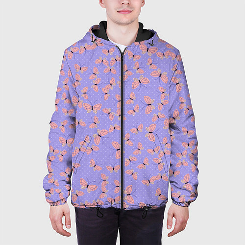 Мужская куртка Бабочки паттерн лиловый / 3D-Черный – фото 3