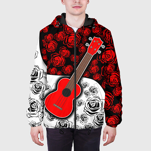 Мужская куртка Гитара Розы Контраст / 3D-Черный – фото 3