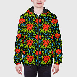Куртка с капюшоном мужская Цветы хохлома, цвет: 3D-черный — фото 2