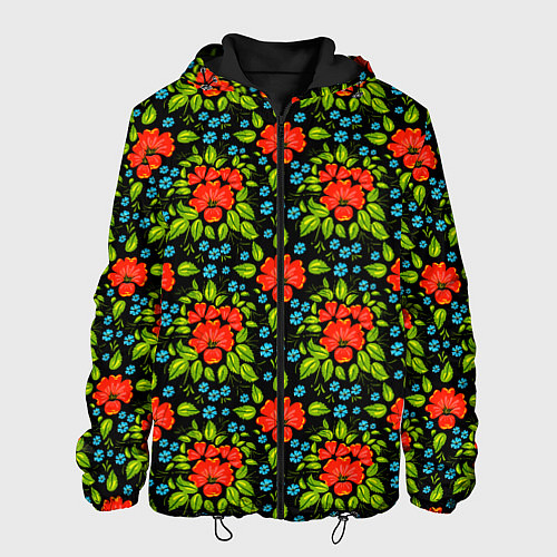 Мужская куртка Цветы хохлома / 3D-Черный – фото 1