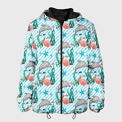 Куртка с капюшоном мужская Дельфины Море, цвет: 3D-черный
