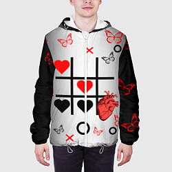 Куртка с капюшоном мужская Крестики нолики сердцами, цвет: 3D-белый — фото 2