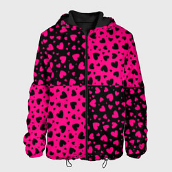 Куртка с капюшоном мужская Черно-Розовые сердца, цвет: 3D-черный