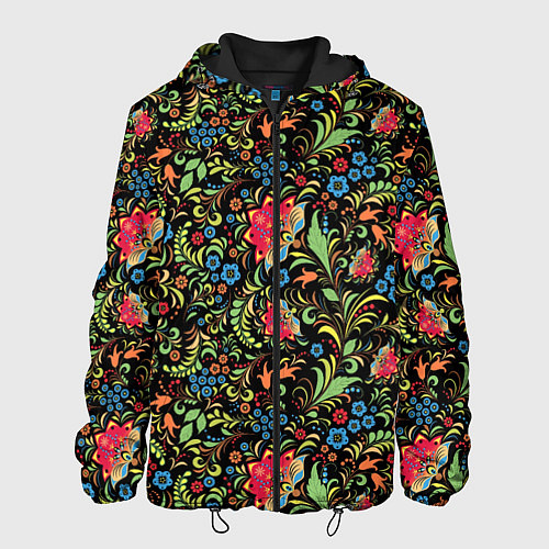 Мужская куртка Цветочный Узор хохлома / 3D-Черный – фото 1