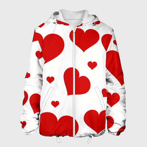 Мужская куртка Красные сердечки Heart / 3D-Белый – фото 1