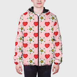 Куртка с капюшоном мужская Сердечки и цветочки паттерн, цвет: 3D-черный — фото 2