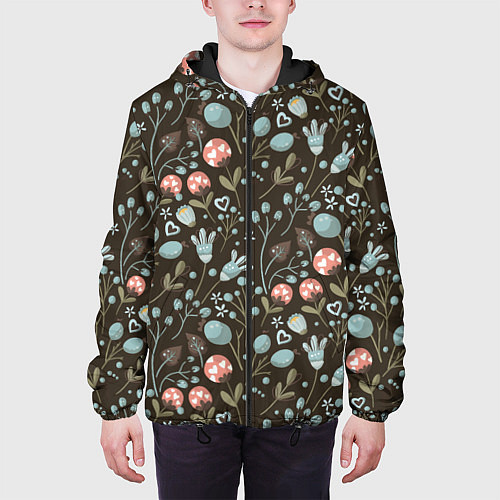Мужская куртка Цветы и ягоды паттерн / 3D-Черный – фото 3