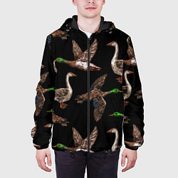 Куртка с капюшоном мужская Утки паттерн, цвет: 3D-черный — фото 2