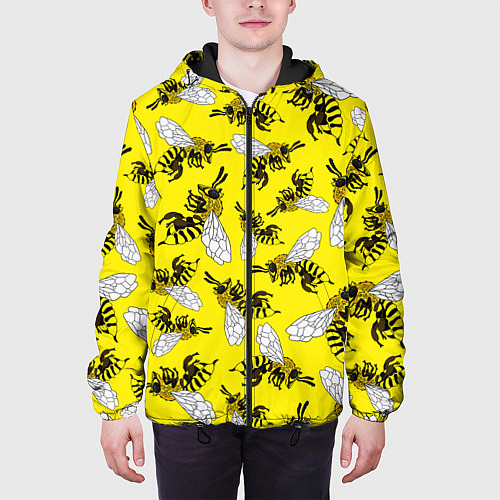 Мужская куртка Пчелы на желтом / 3D-Черный – фото 3