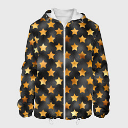 Куртка с капюшоном мужская Золотые звезды на черном, цвет: 3D-белый
