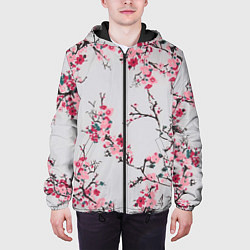 Куртка с капюшоном мужская Цветущие ветви, цвет: 3D-черный — фото 2