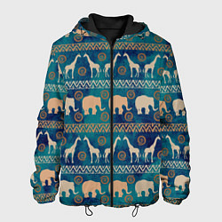 Куртка с капюшоном мужская Жирафы и слоны, цвет: 3D-черный