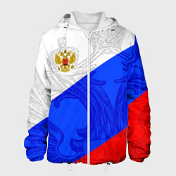 Куртка с капюшоном мужская Российский герб: триколор, цвет: 3D-белый