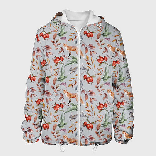 Мужская куртка Лисы и лесные ягоды / 3D-Белый – фото 1