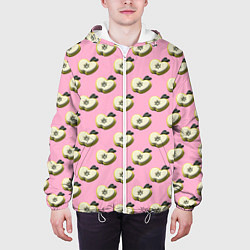 Куртка с капюшоном мужская Яблочные дольки на розовом фоне с эффектом 3D, цвет: 3D-белый — фото 2
