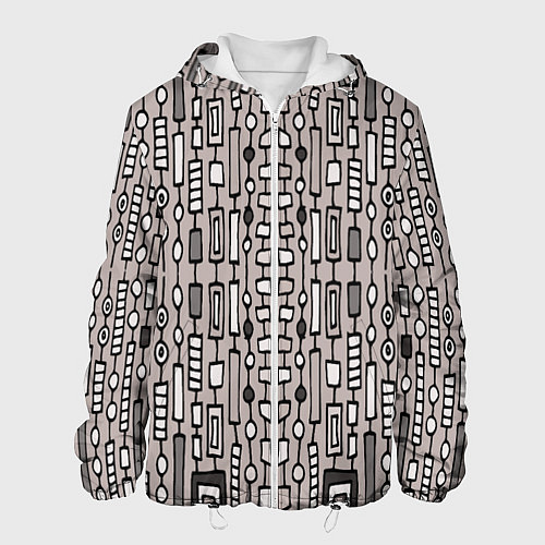 Мужская куртка Полосатый геометрический узор Круги, квадраты, лин / 3D-Белый – фото 1