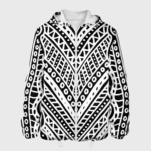 Мужская куртка Абстракция черно-белая Волны, полосы, вензеля Моно / 3D-Белый – фото 1