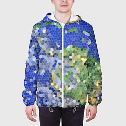 Куртка с капюшоном мужская Планета Земля - пиксельный рисунок, цвет: 3D-белый — фото 2