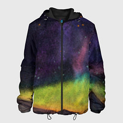 Куртка с капюшоном мужская Горный пейзаж со звёздным небом и северным сиянием, цвет: 3D-черный