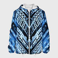 Куртка с капюшоном мужская Неоновый узор Абстракция Голубой и синий цвет на ч, цвет: 3D-белый
