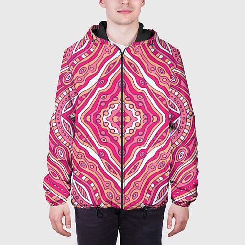 Мужская куртка Абстракция Узор розового цвета / 3D-Черный – фото 3