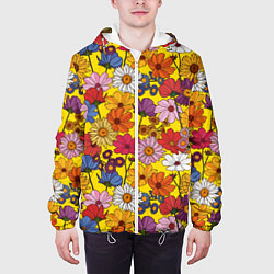 Куртка с капюшоном мужская Цветочки-лютики на желтом фоне, цвет: 3D-белый — фото 2