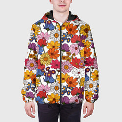 Куртка с капюшоном мужская Полевые Цветы на белом фоне, цвет: 3D-черный — фото 2